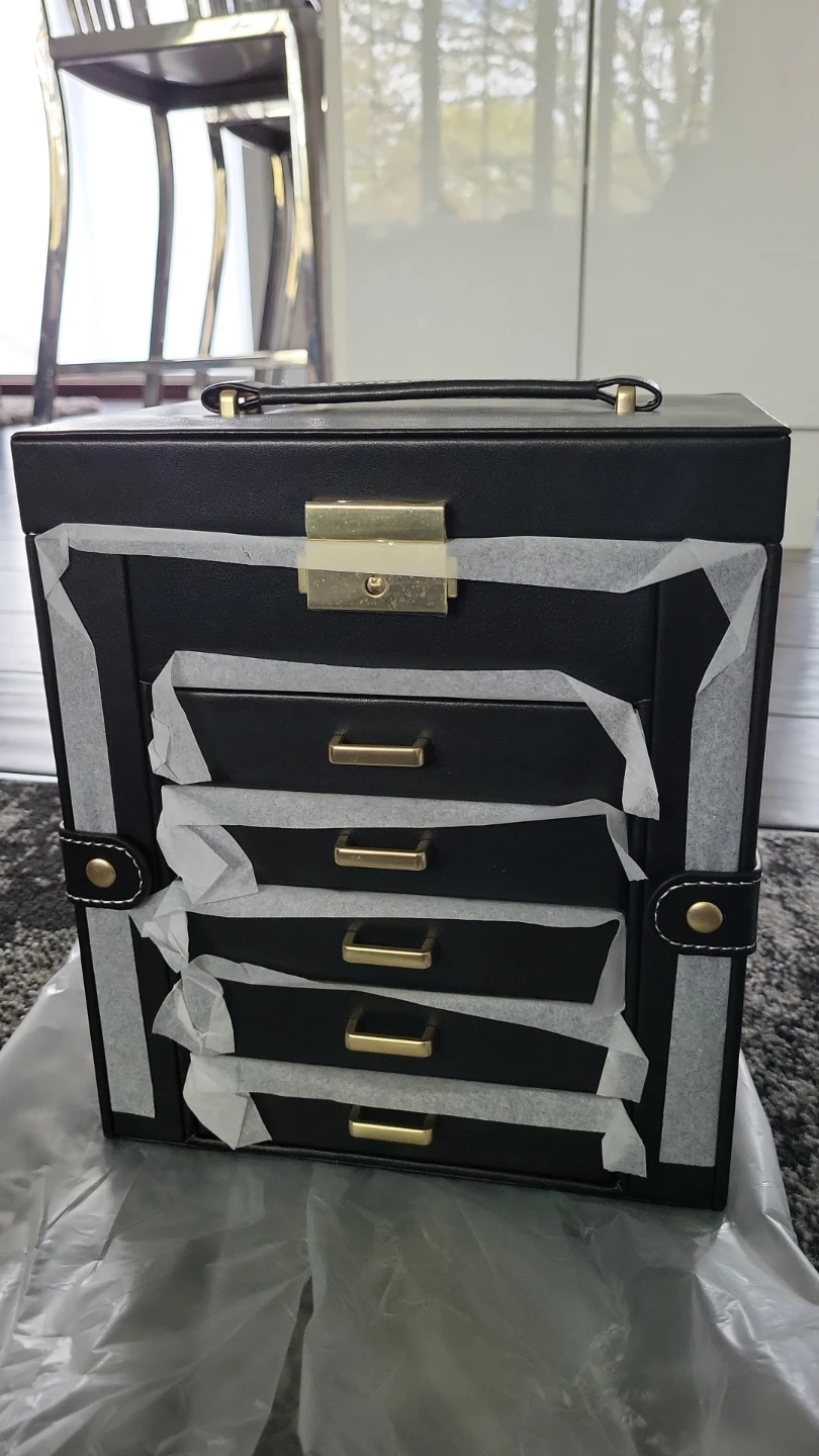 Black Faux Leather Jewelry Box Organizer with Mirror - photo 4