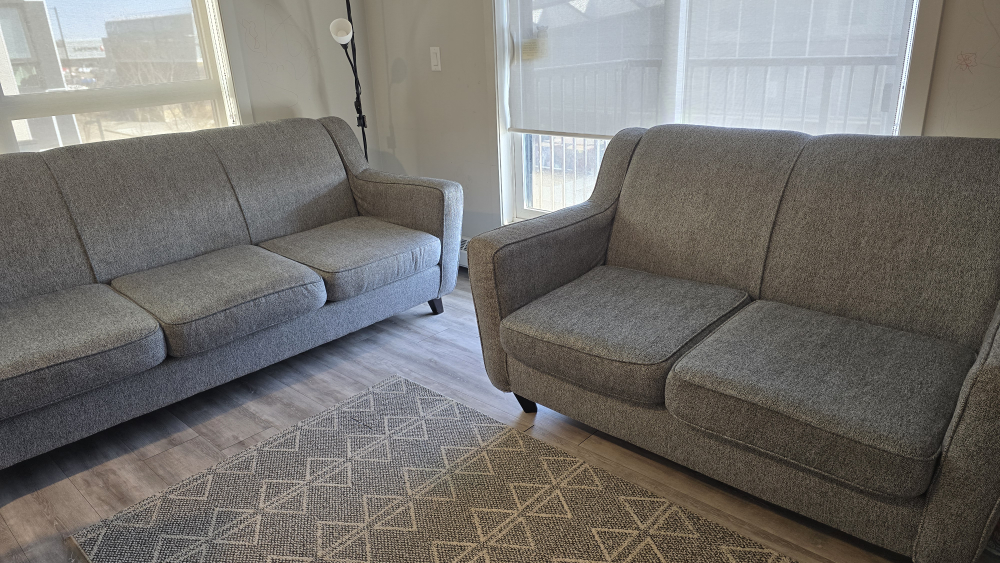 Grey Three-Seater Sofa and Loveseat.