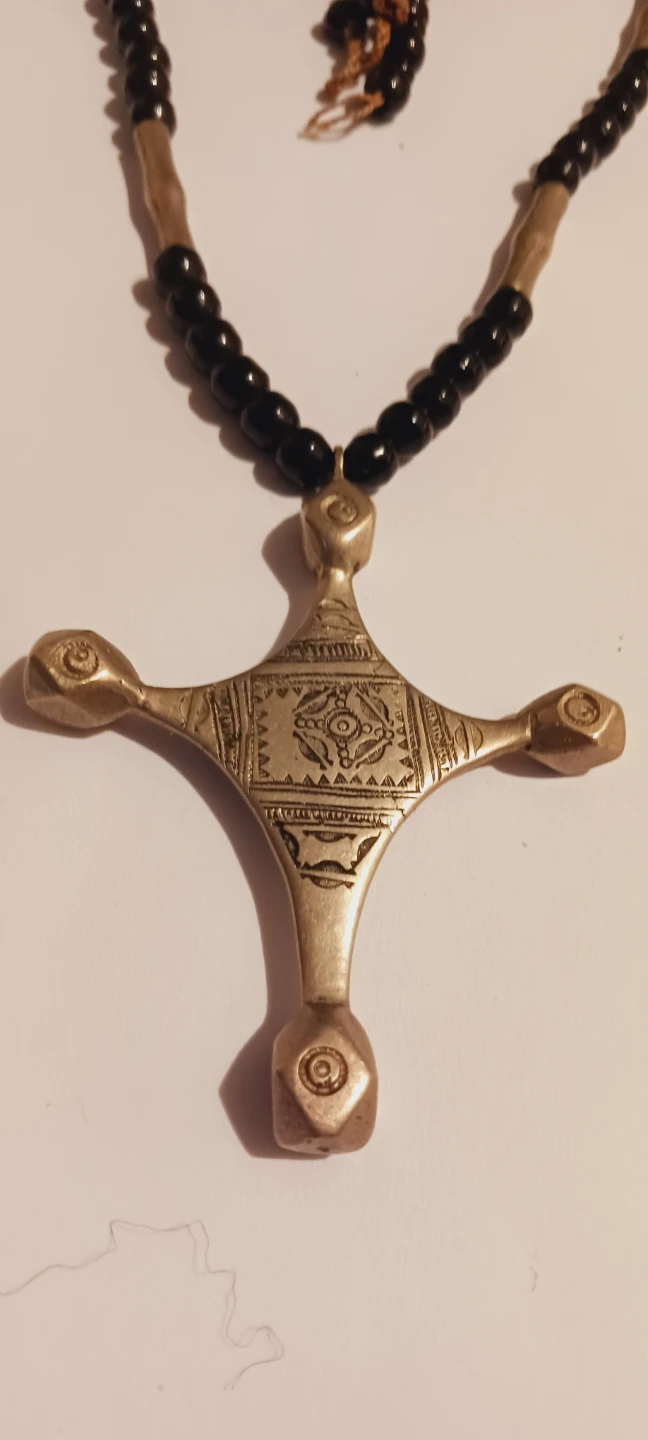 African Tribal Cross Pendant stone beaded necklace - photo 3