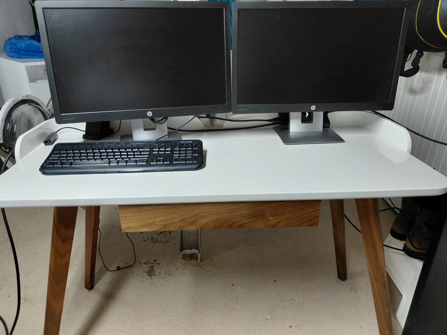 White Mid-Century Modern Desk with Drawer