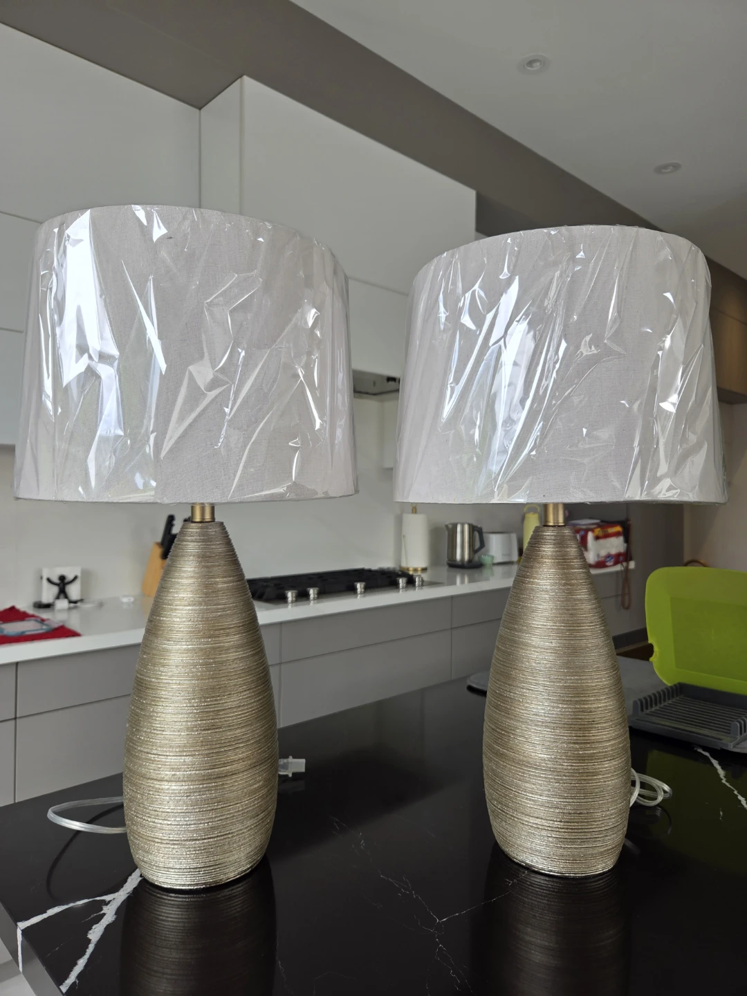 Pair of Textured Table Lamps - Gold