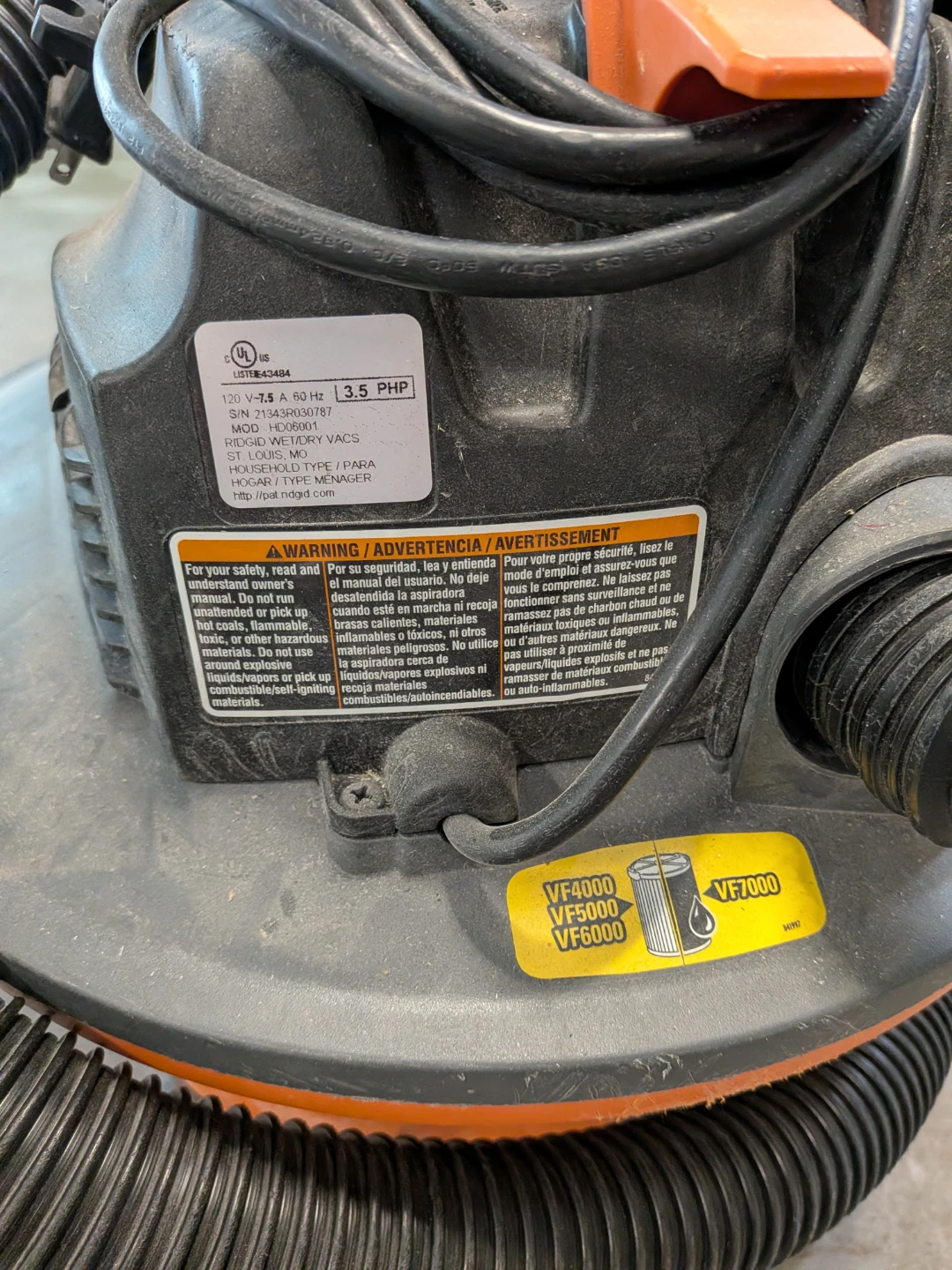 RIDGID 5 HP Wet/Dry Vac - photo 3