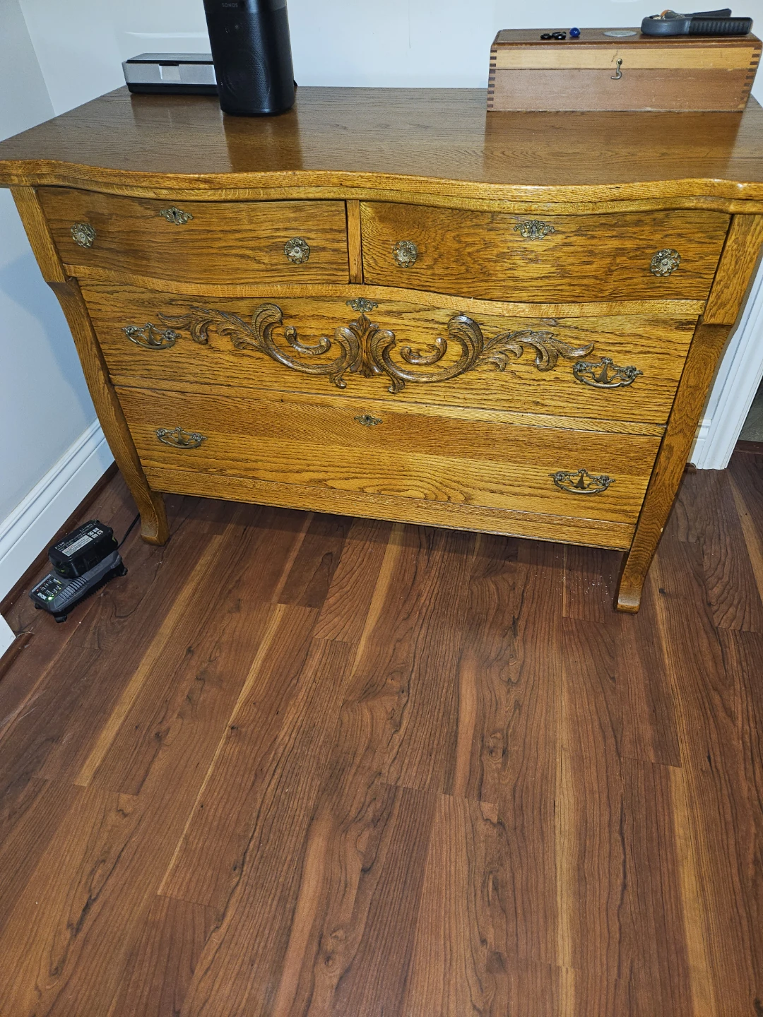 Antique Oak Dresser with Carved Details
