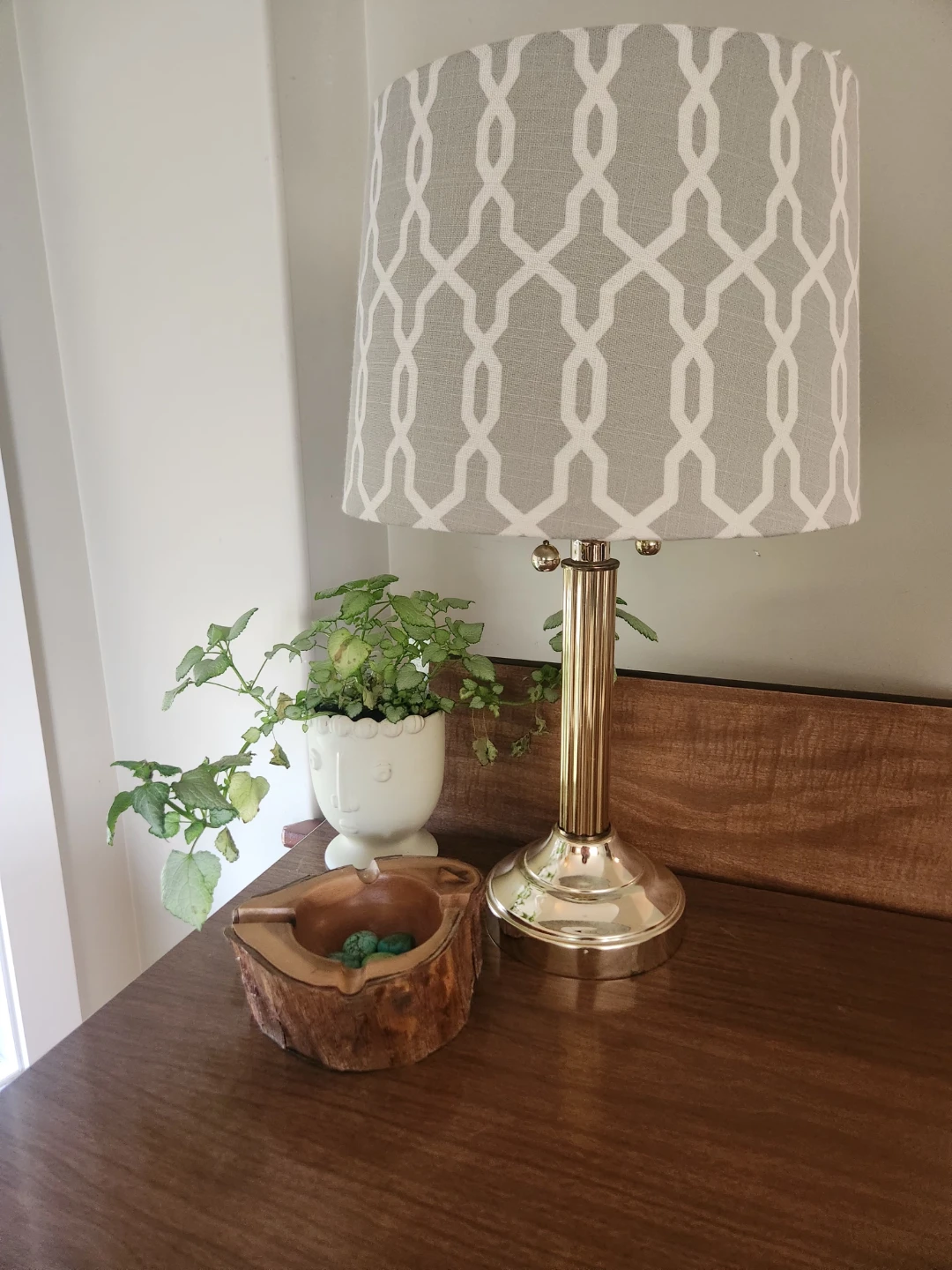 Brass Table Lamp with Geometric Shade