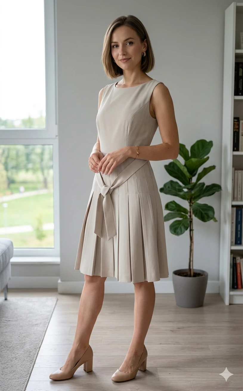 Calvin Klein Women's Beige Sleeveless Pleated Dress Size 8