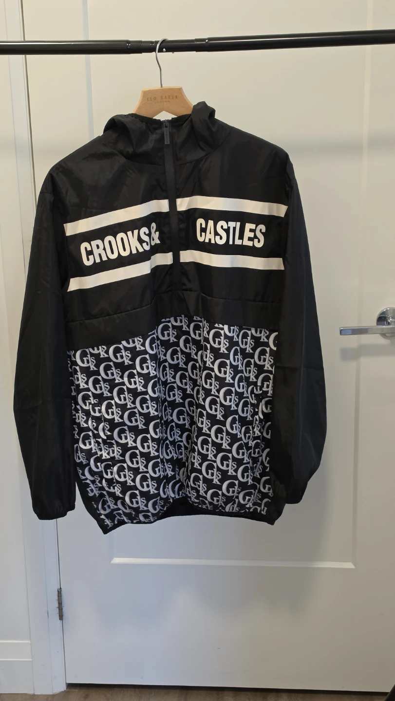 Crooks & Castles Black All-Over Print Hooded Windbreaker Jacket