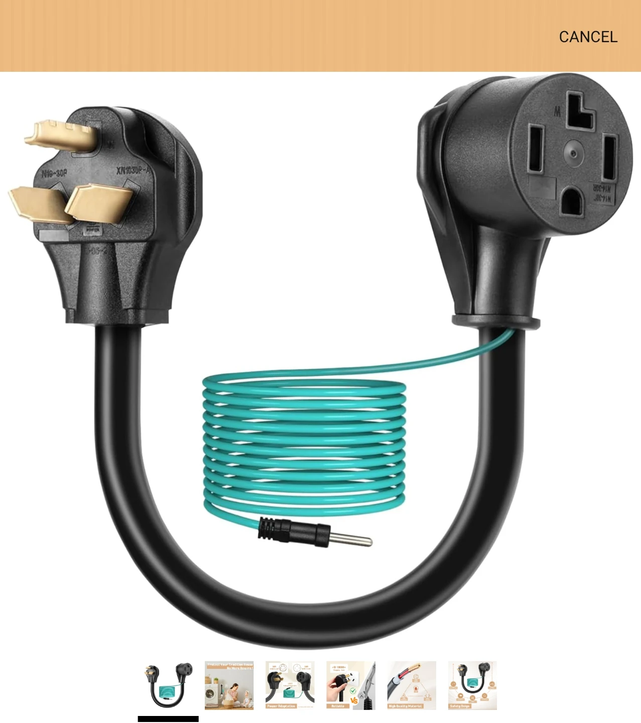 NEMA L14-30P to L14-30R Power Adapter Cord