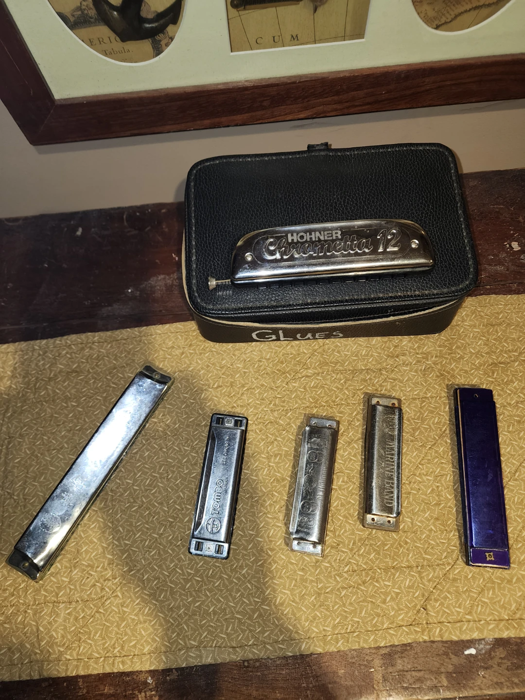 Assorted Harmonicas and Hohner Chrometta 12 Harmonica Case
