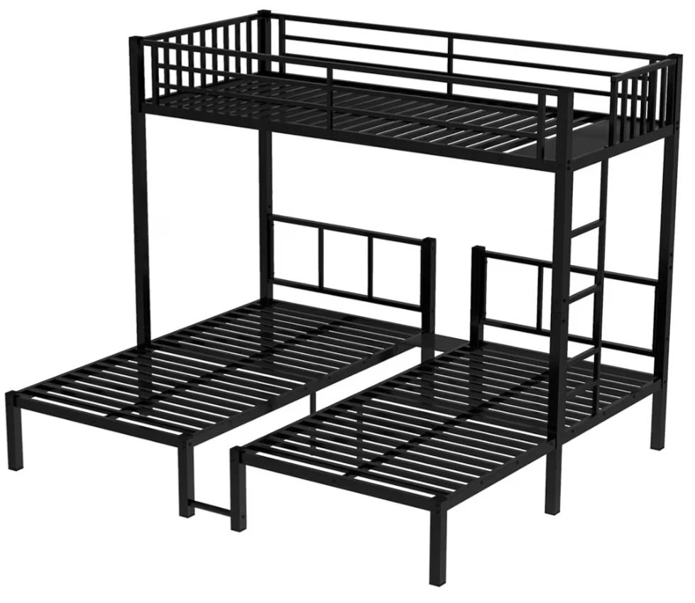 Black Metal Triple Bunk Bed with Ladder