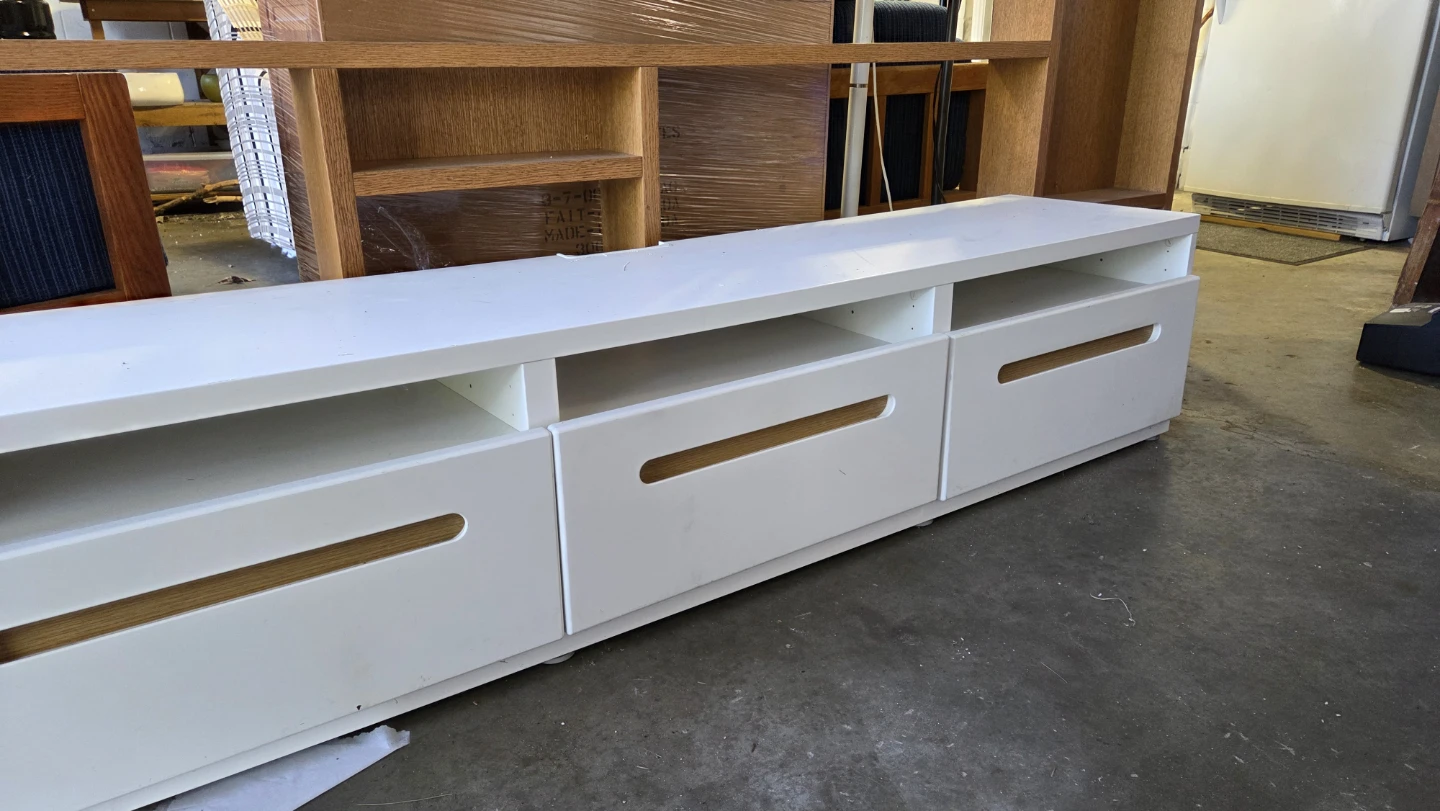 White TV Stand with 3 Drawers and 3 Shelves - photo 2