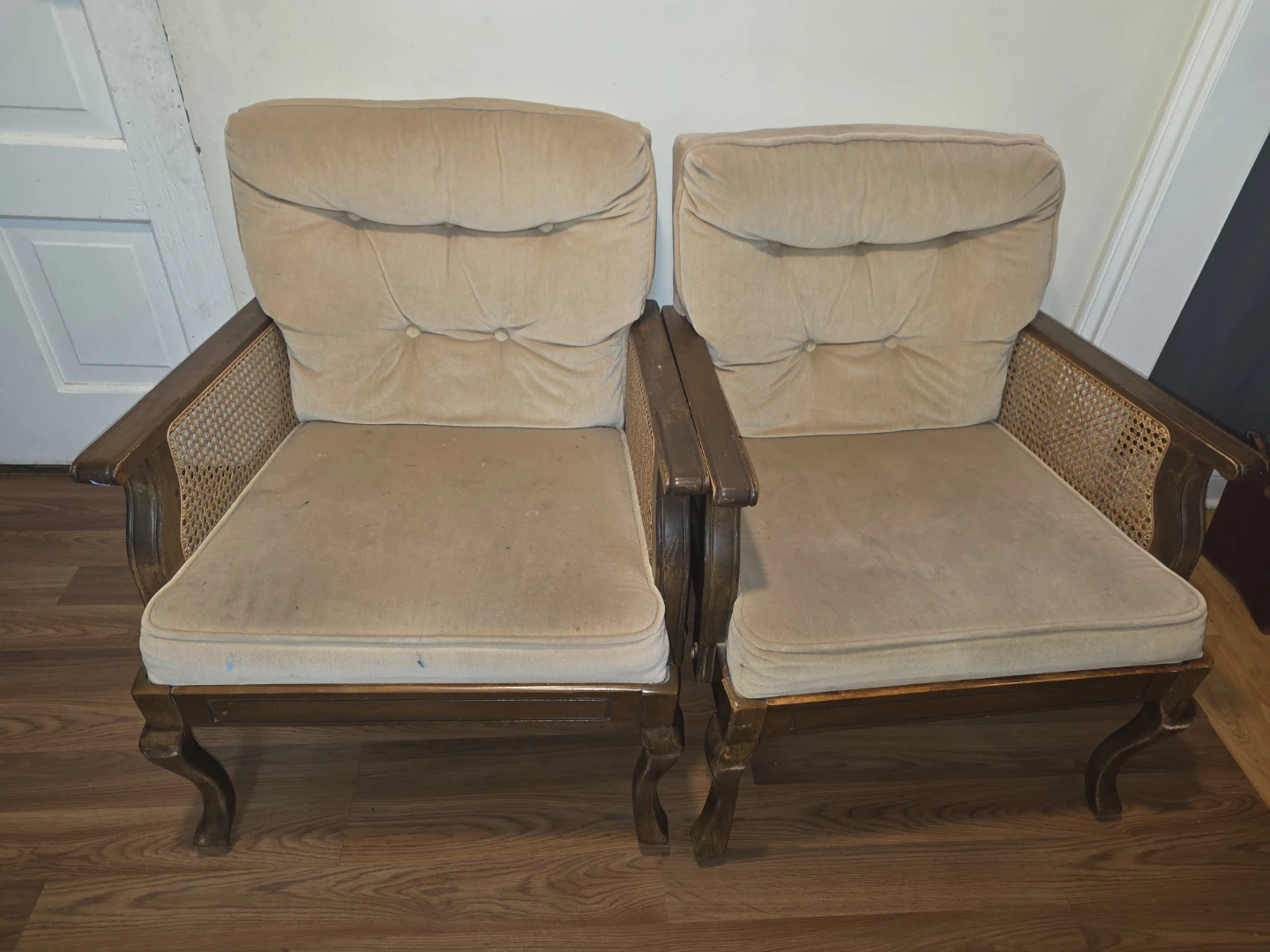 Pair of vintage accent chairs with cane backing - photo 2