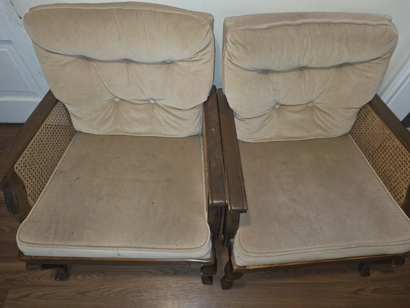 Pair of vintage accent chairs with cane backing - photo 3