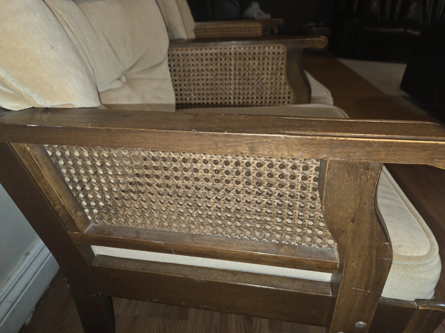 Pair of vintage accent chairs with cane backing - photo 5