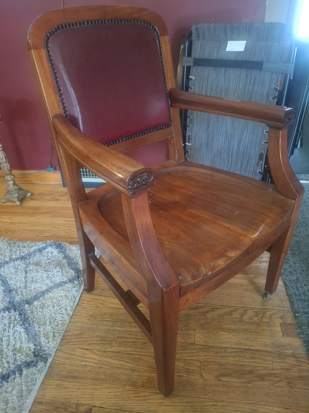 Antique Wooden Armchair with Red Upholstery - photo 4