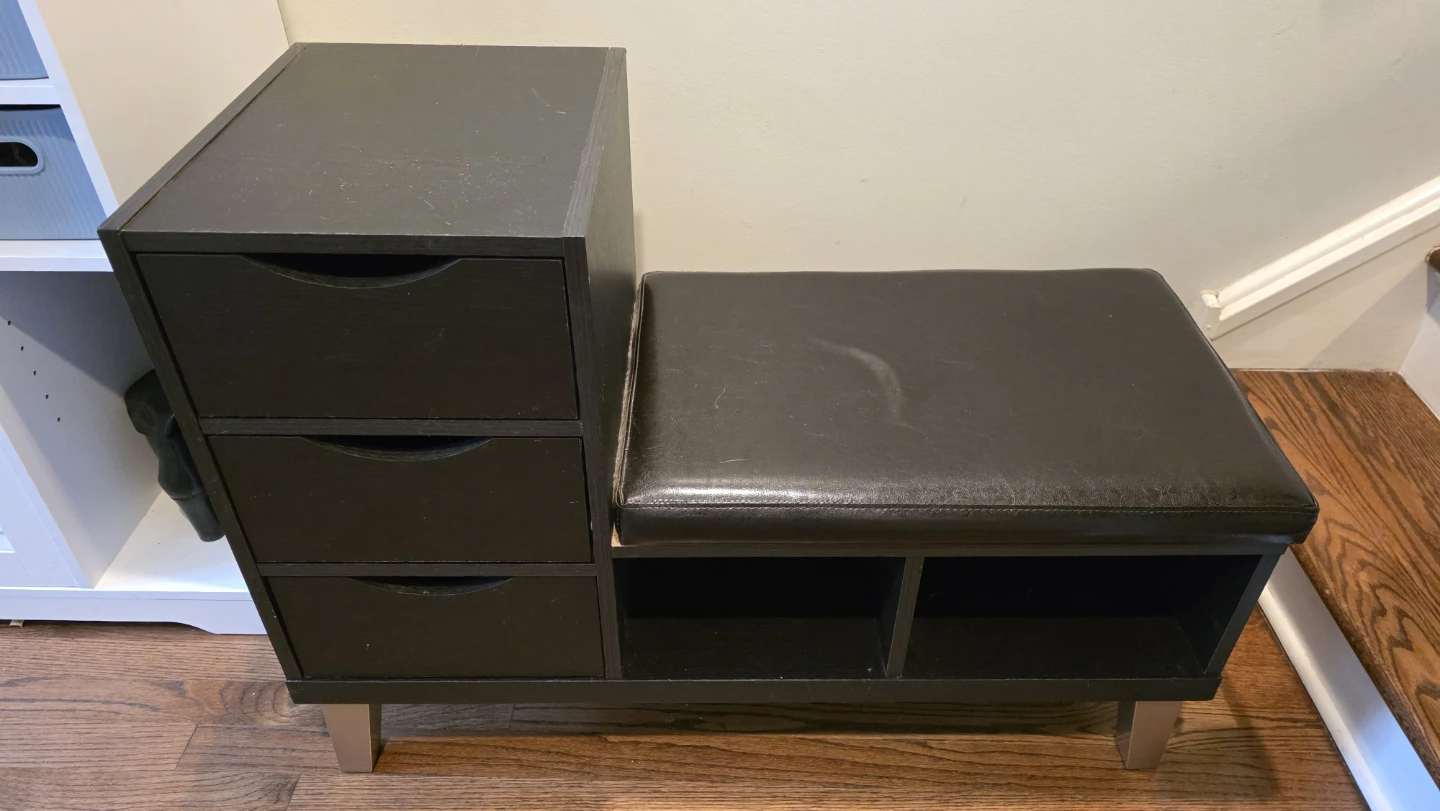 Black Storage Bench with Drawers and Shelves