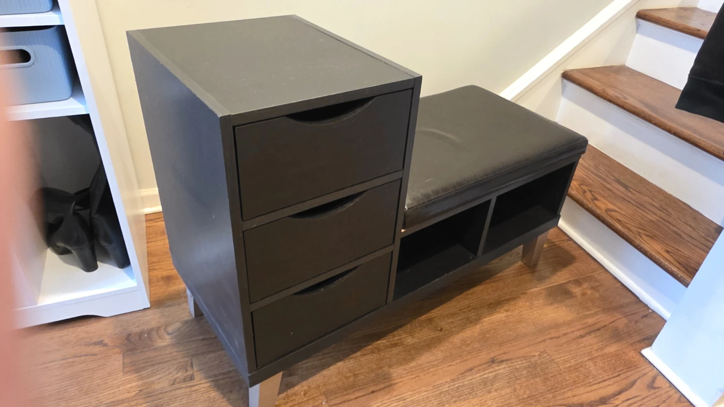 Black Storage Bench with Drawers and Shelves - photo 2