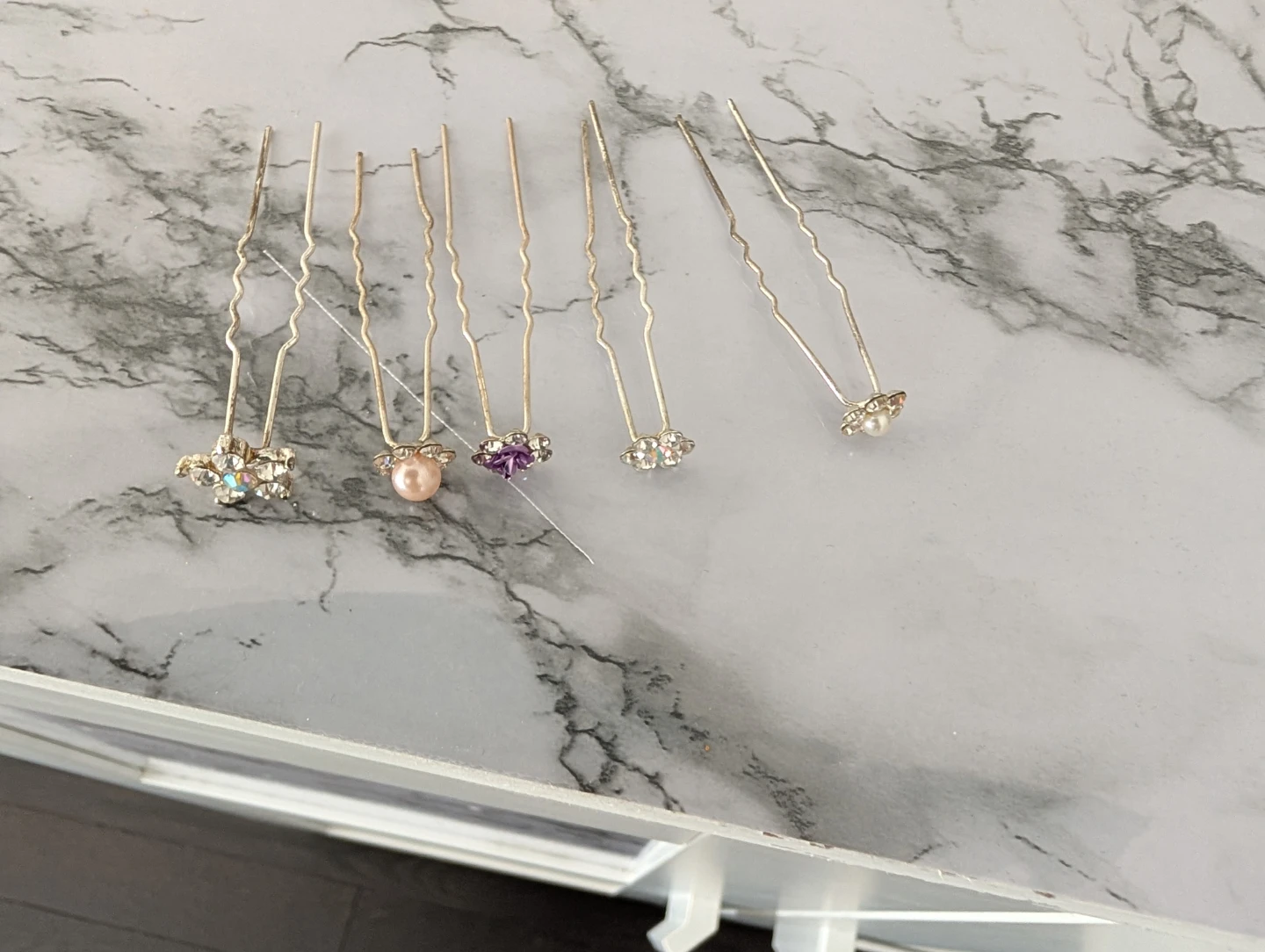 Set of 6 Floral Hair Pins with Pearls and Rhinestones