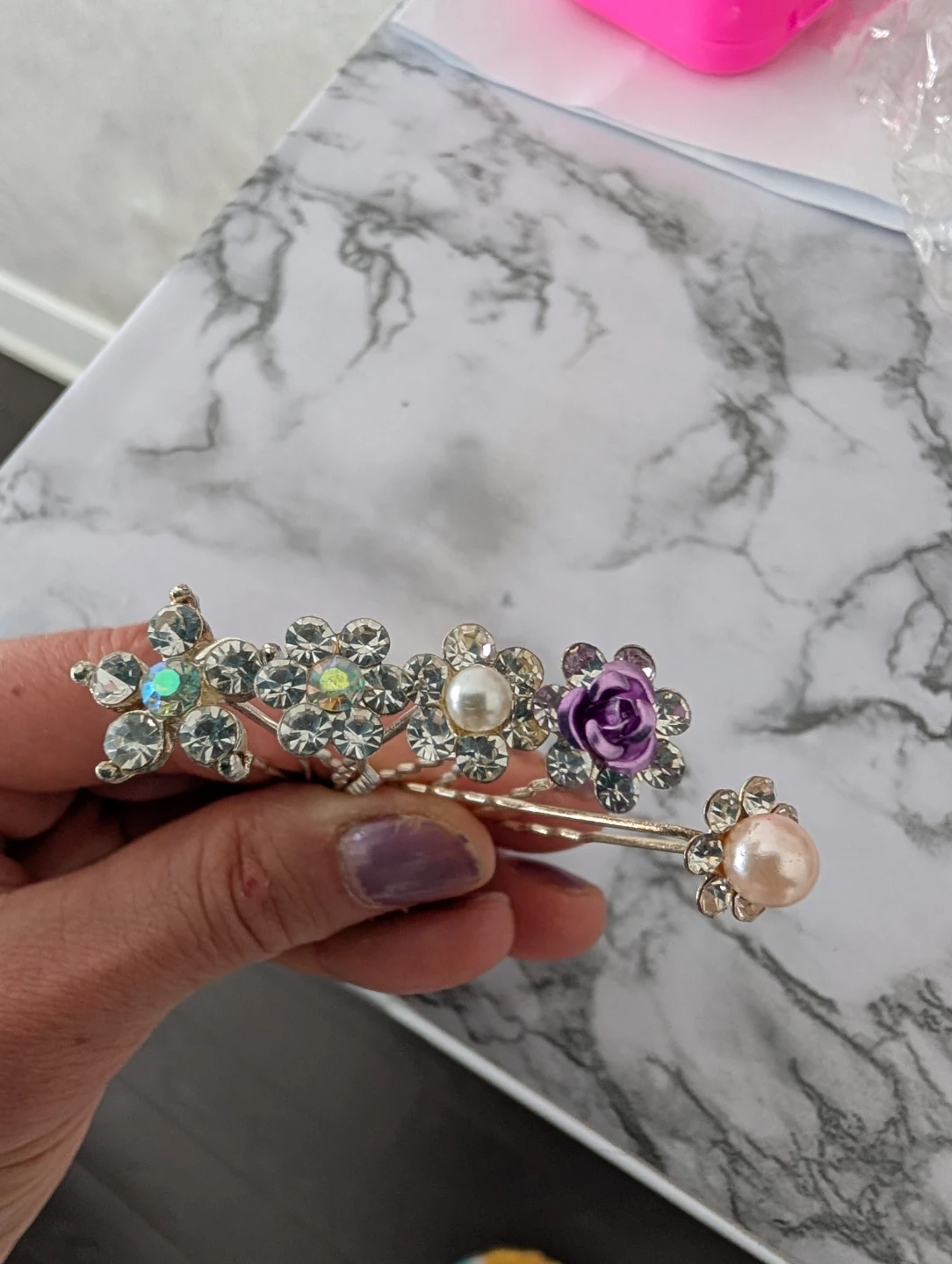 Set of 6 Floral Hair Pins with Pearls and Rhinestones - photo 2