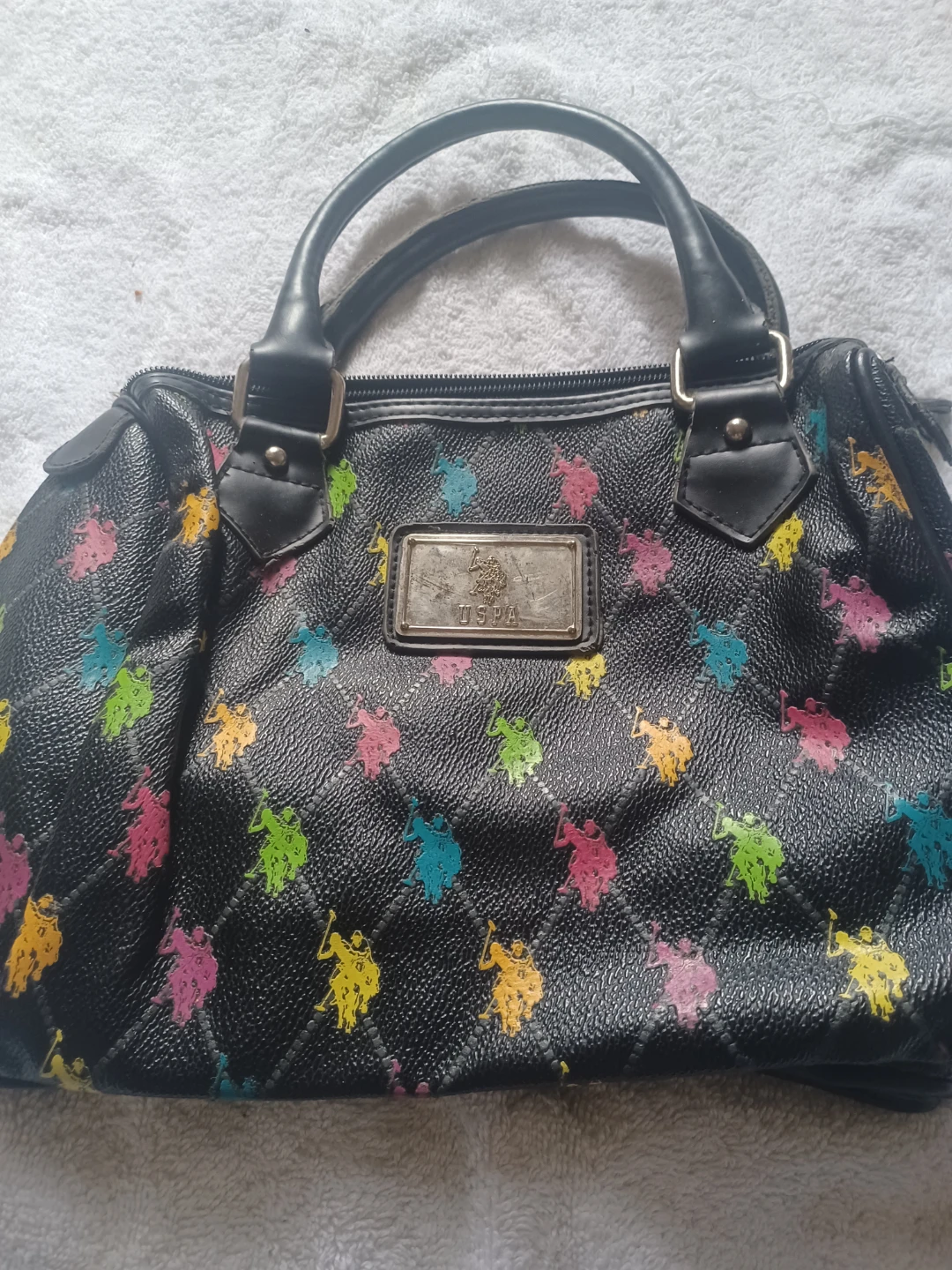 US Polo Assn Black Multi-Color Polo Print Satchel Handbag - photo 2