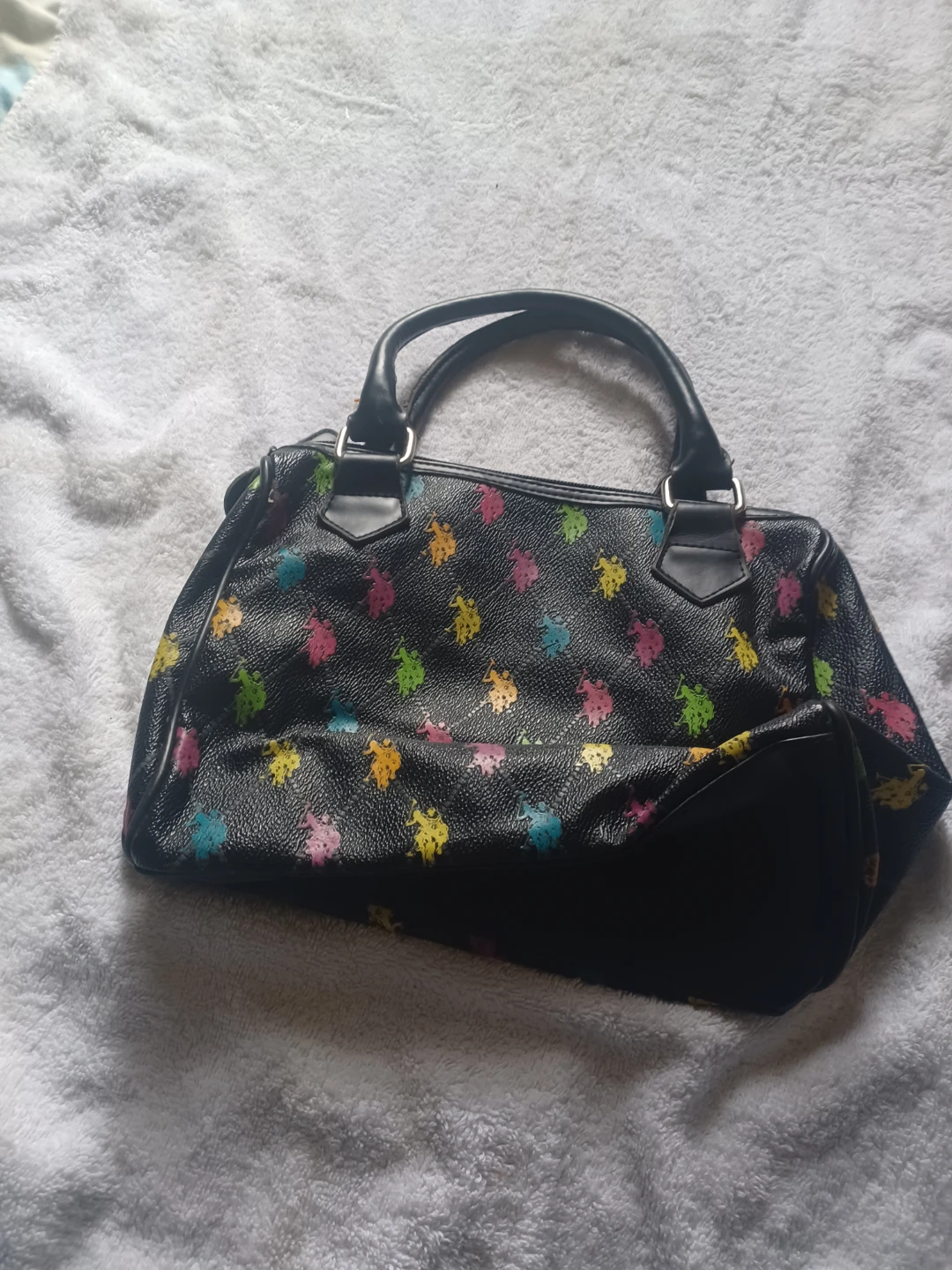 US Polo Assn Black Multi-Color Polo Print Satchel Handbag - photo 3