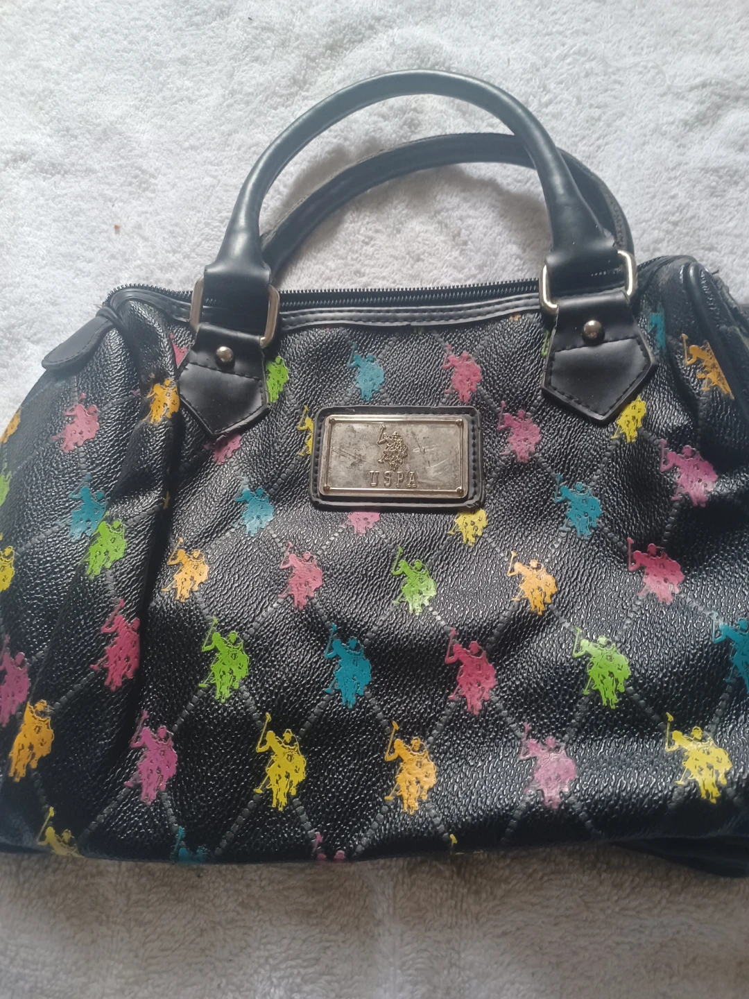 US Polo Assn Black Multi-Color Polo Print Satchel Handbag - photo 5
