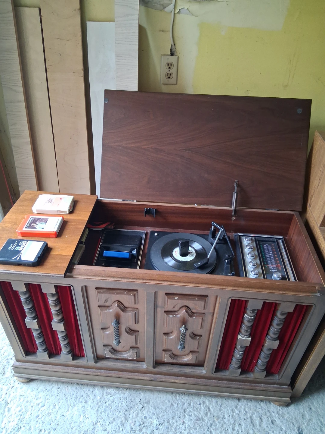 Vintage Record Player Console with Radio