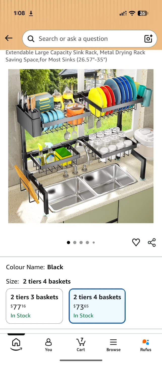 Extendable Large Capacity Sink Rack, Black Metal Drying Rack - photo 3