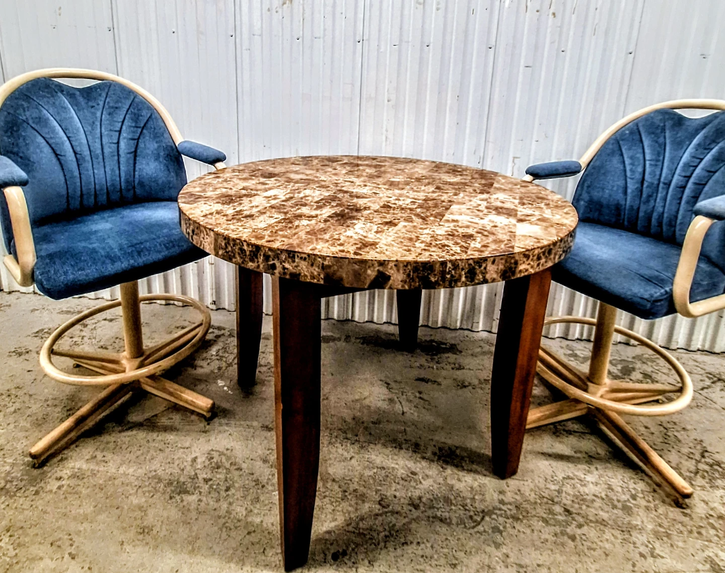 Solid Wood Granite Top Round Table with 2 Swivel Chairs - photo 2