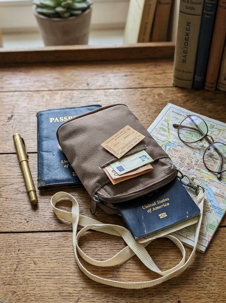 Travel Neck Pouch - Brown