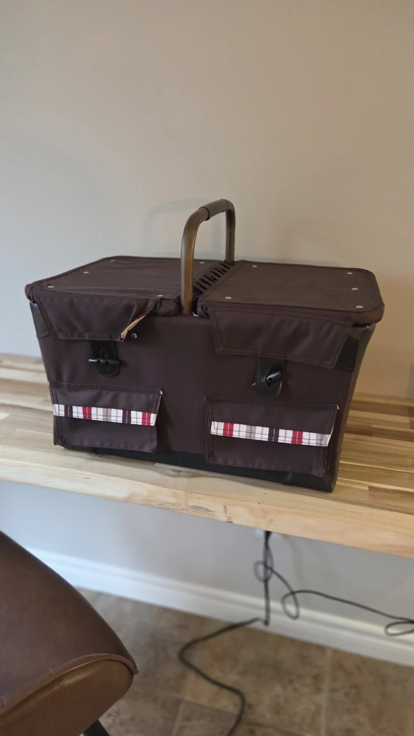 Brown Picnic Basket with Utensils and Plates