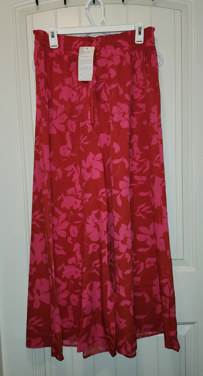 BTFBM Red Floral Wide Leg Pants