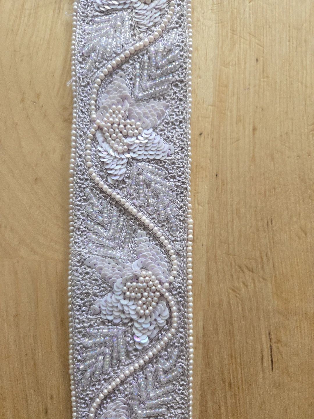 Watters Embellished Sash with Pearls and Sequins
