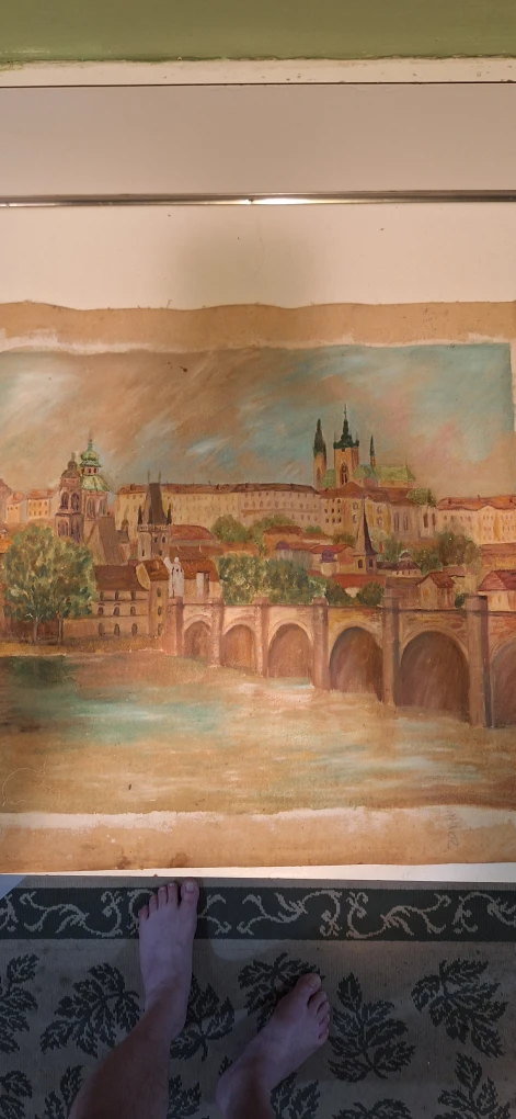 An Oil Painting of Prague Old Town and Charles Bridge