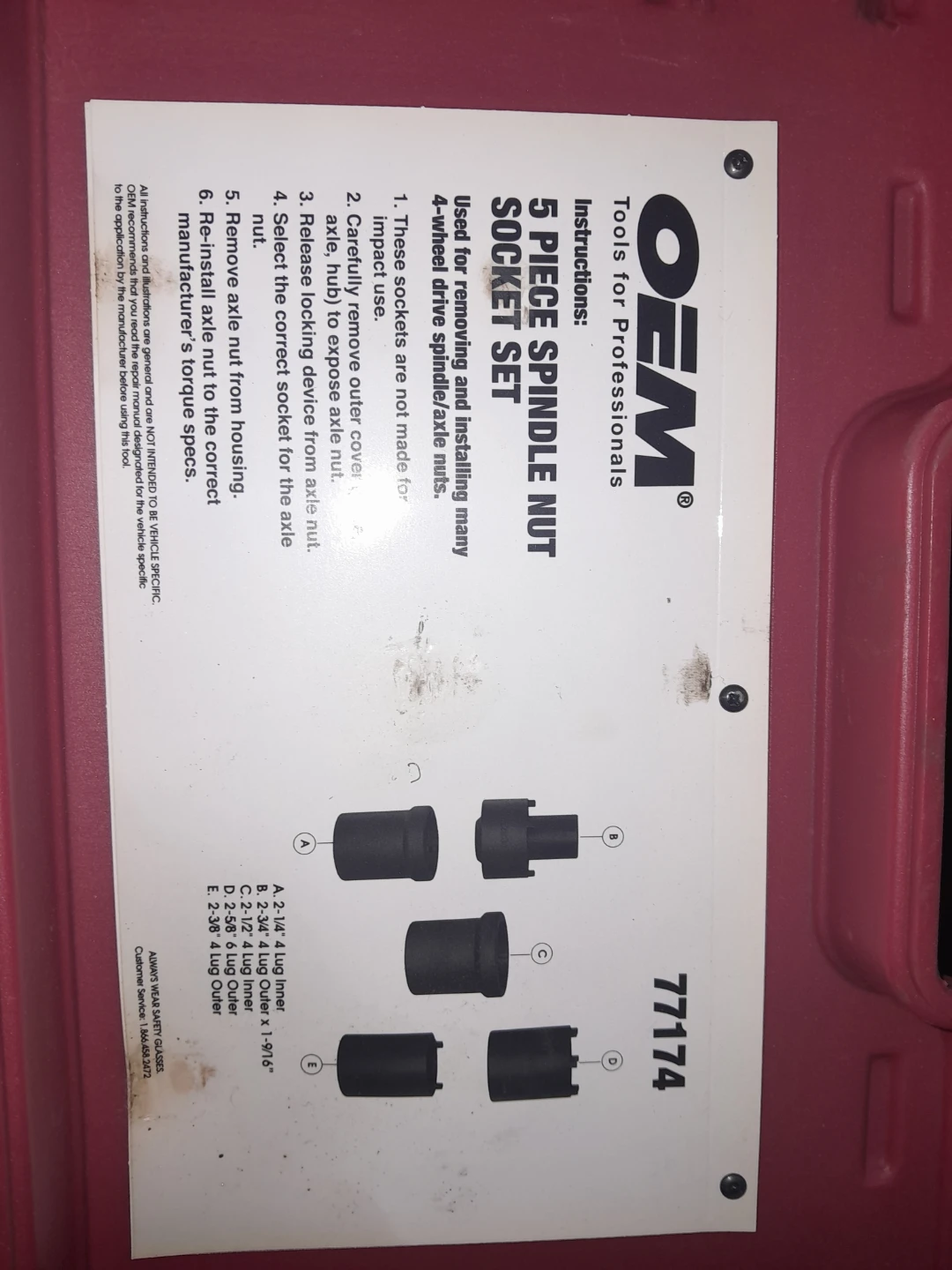 OEM 5 Piece Spindle Nut Socket Set 77174 - photo 2
