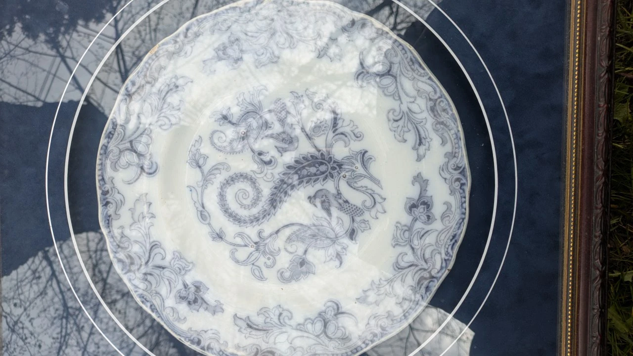 RARE 19th Century Mulberry Peacock Ironstone Plate - photo 5