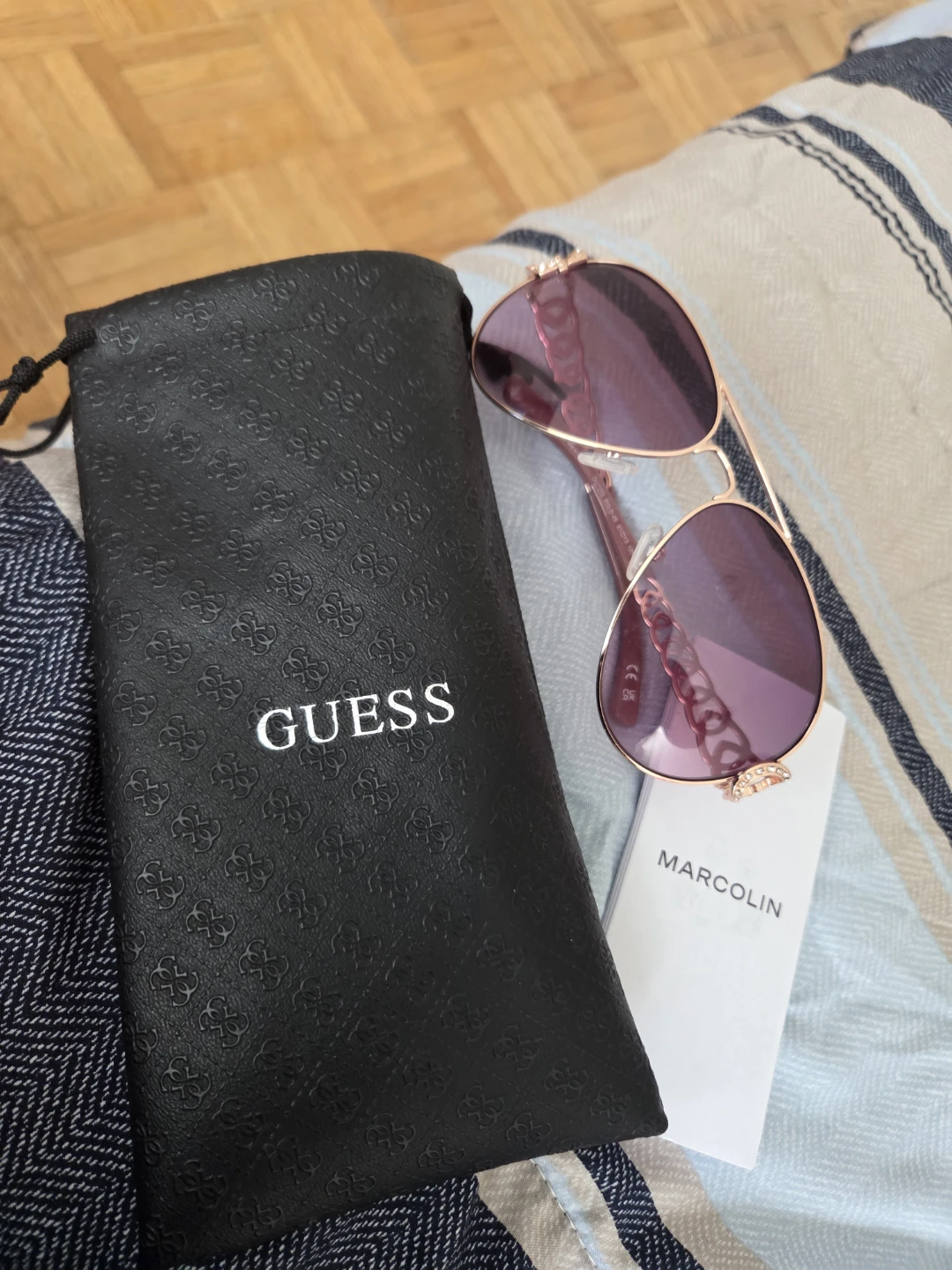 Guess Sunglasses Rose Gold with Purple Lenses