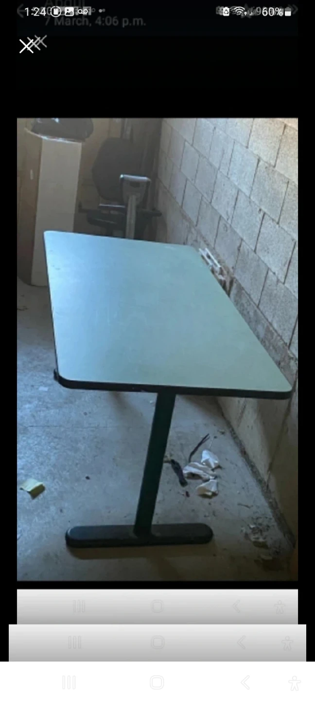 Green cafe table with metal base