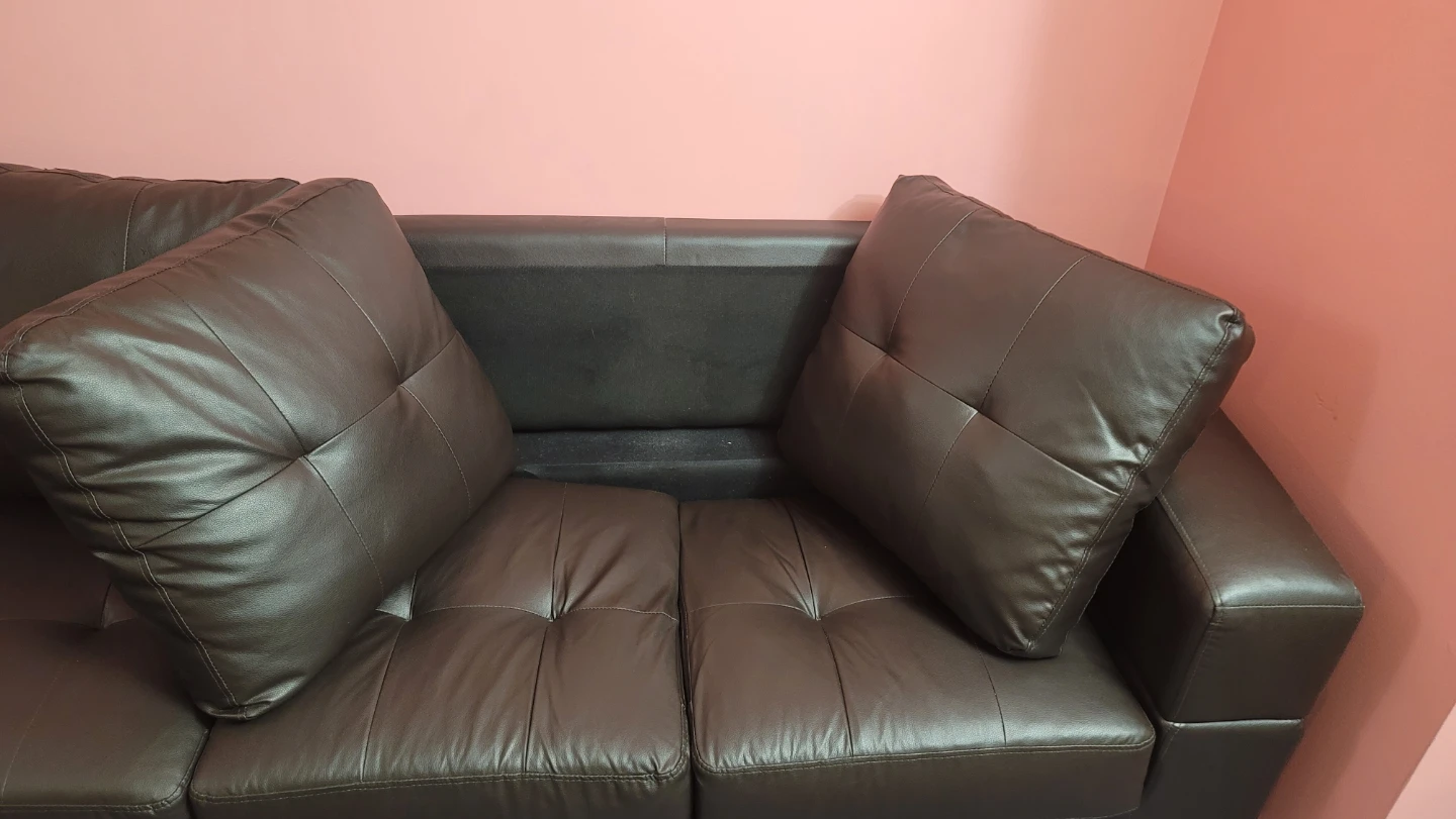 Brown Faux Leather Sectional Sofa with Ottoman - photo 3