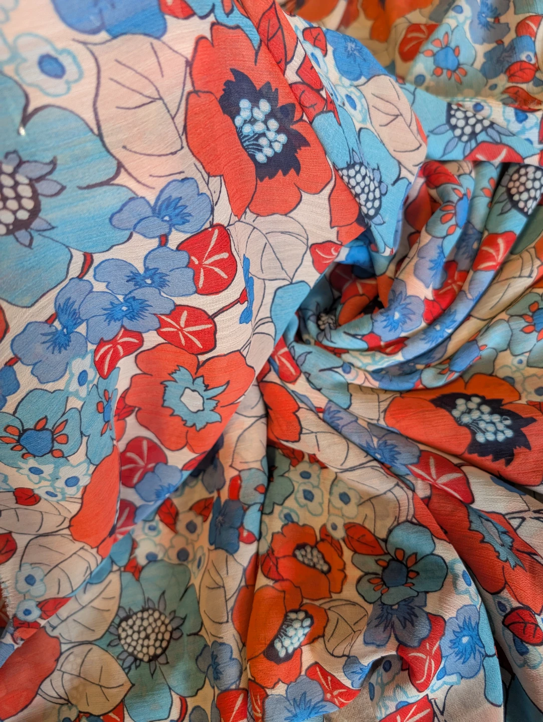 Floral Print Fabric - Blue, Orange - photo 3