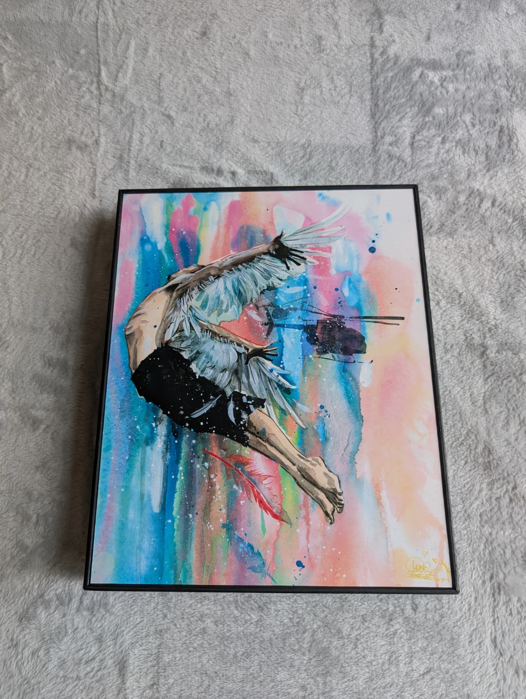 Framed Art Print -Flying Man by Lora Zombie signed - photo 2