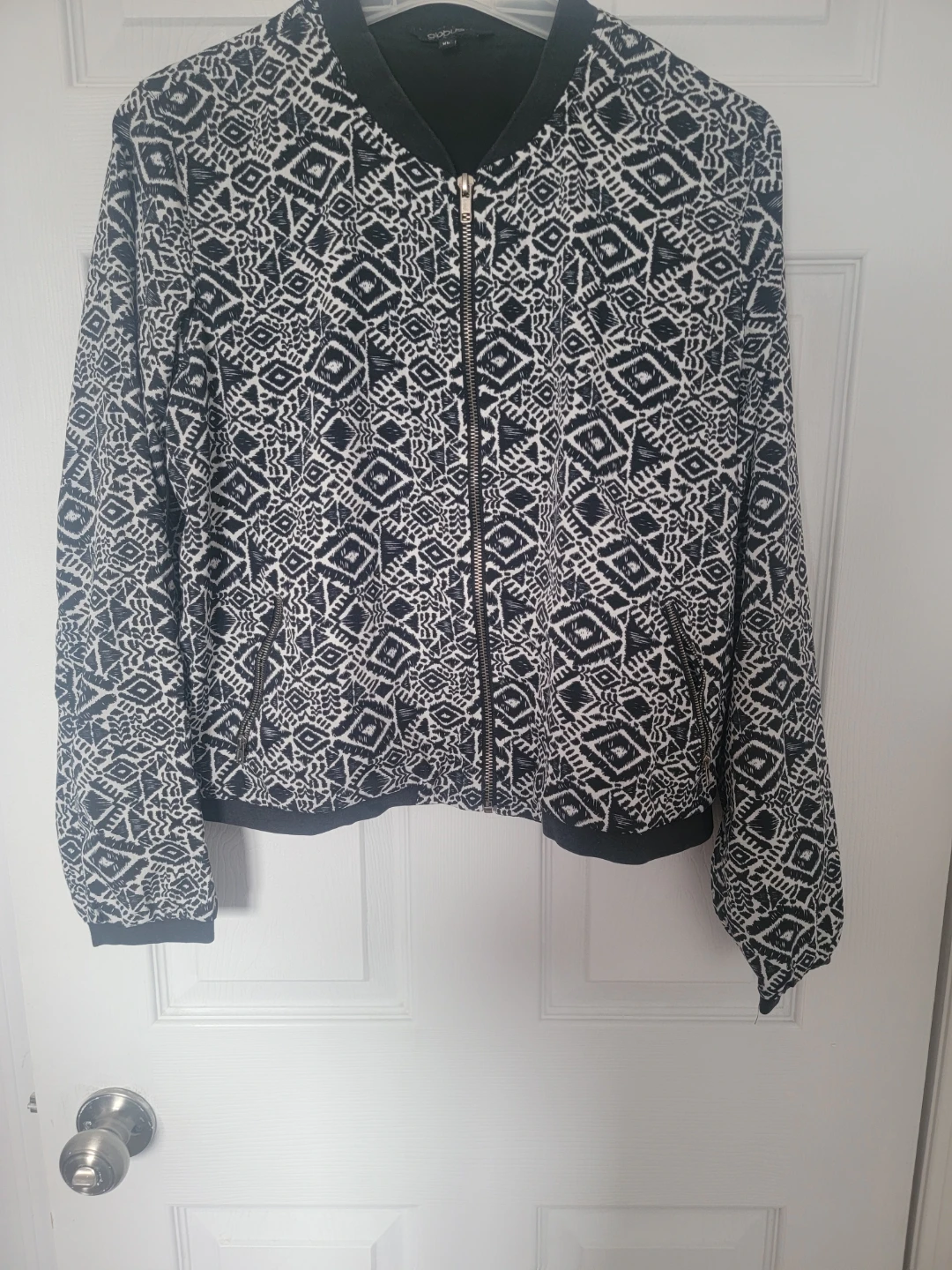 Black and White Pattern Bomber Jacket freesize