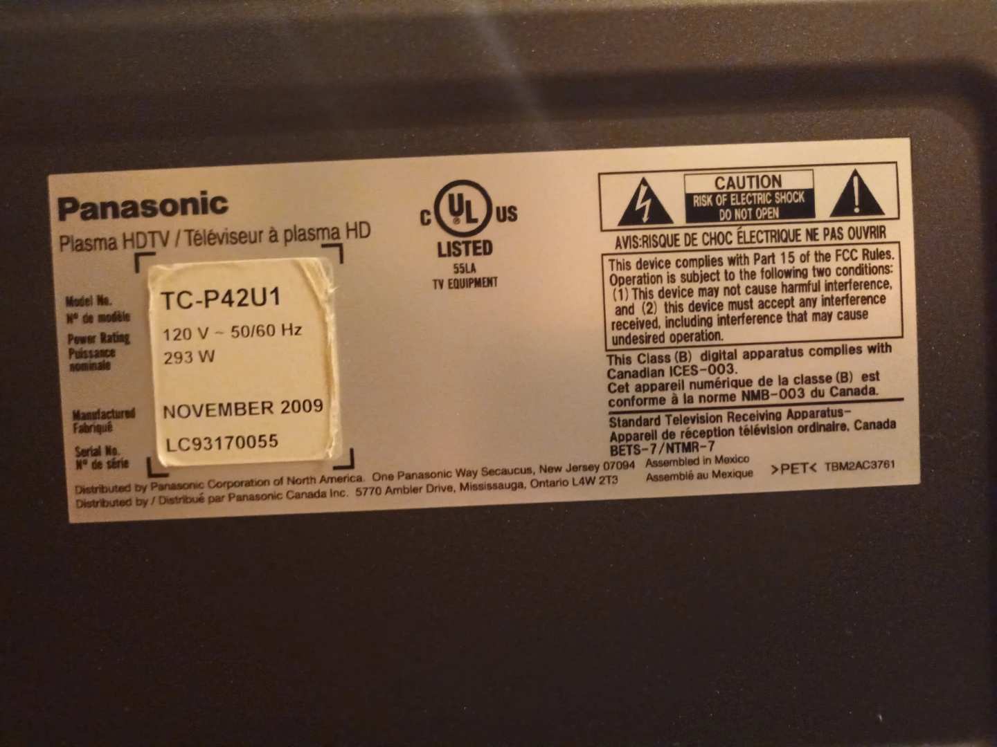 Panasonic TC-P42U1 Plasma HDTV - photo 5