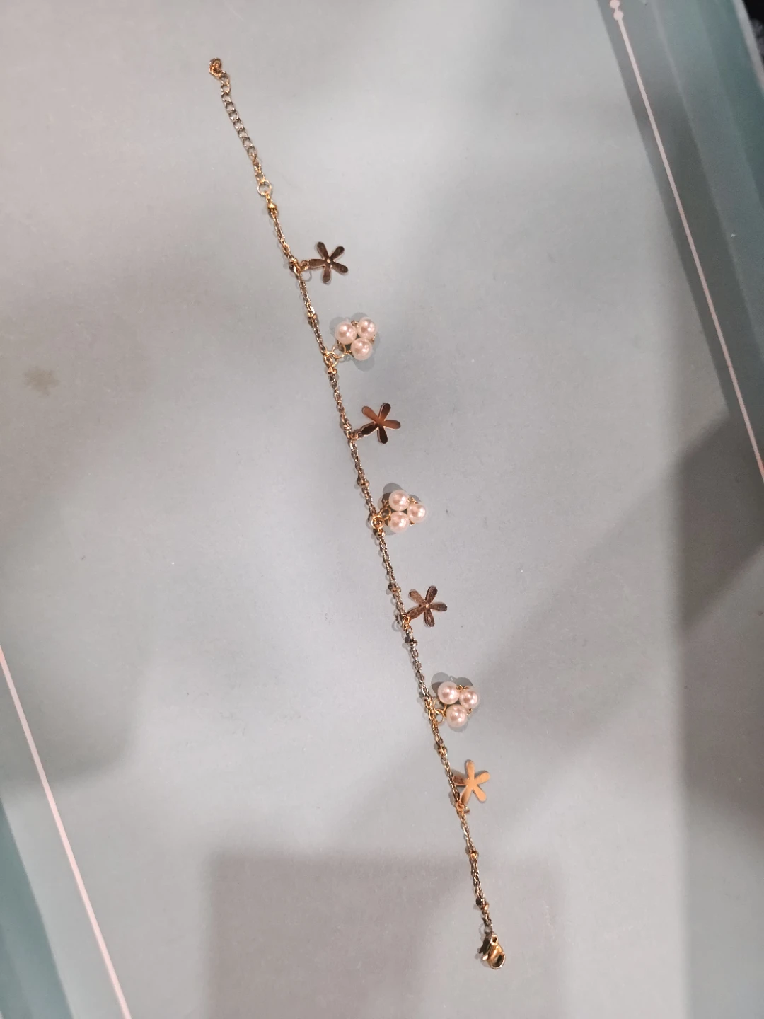 Gold-tone Anklet with Flower and Pearl Charms - photo 4