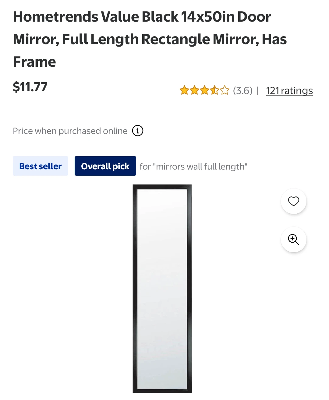 Hometrends 14x50in Black Full Length Mirror with Frame