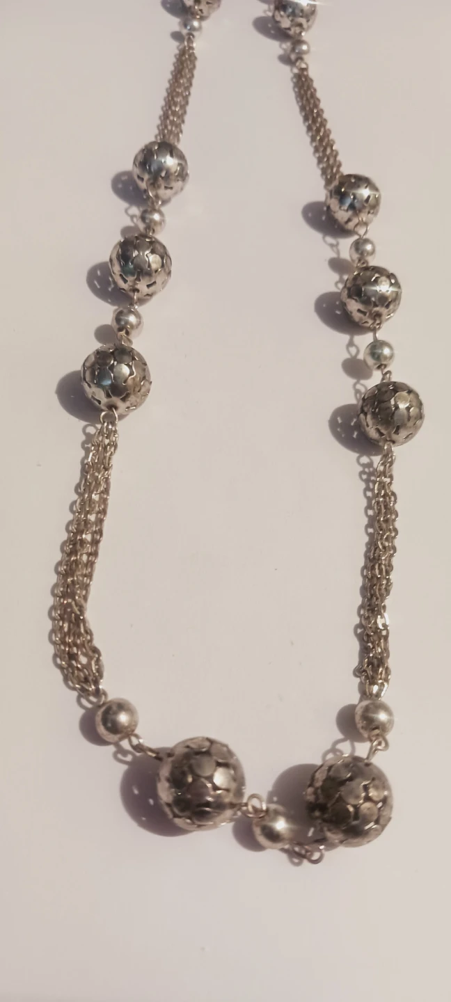 Long Silver Tone Beaded Necklace - photo 3