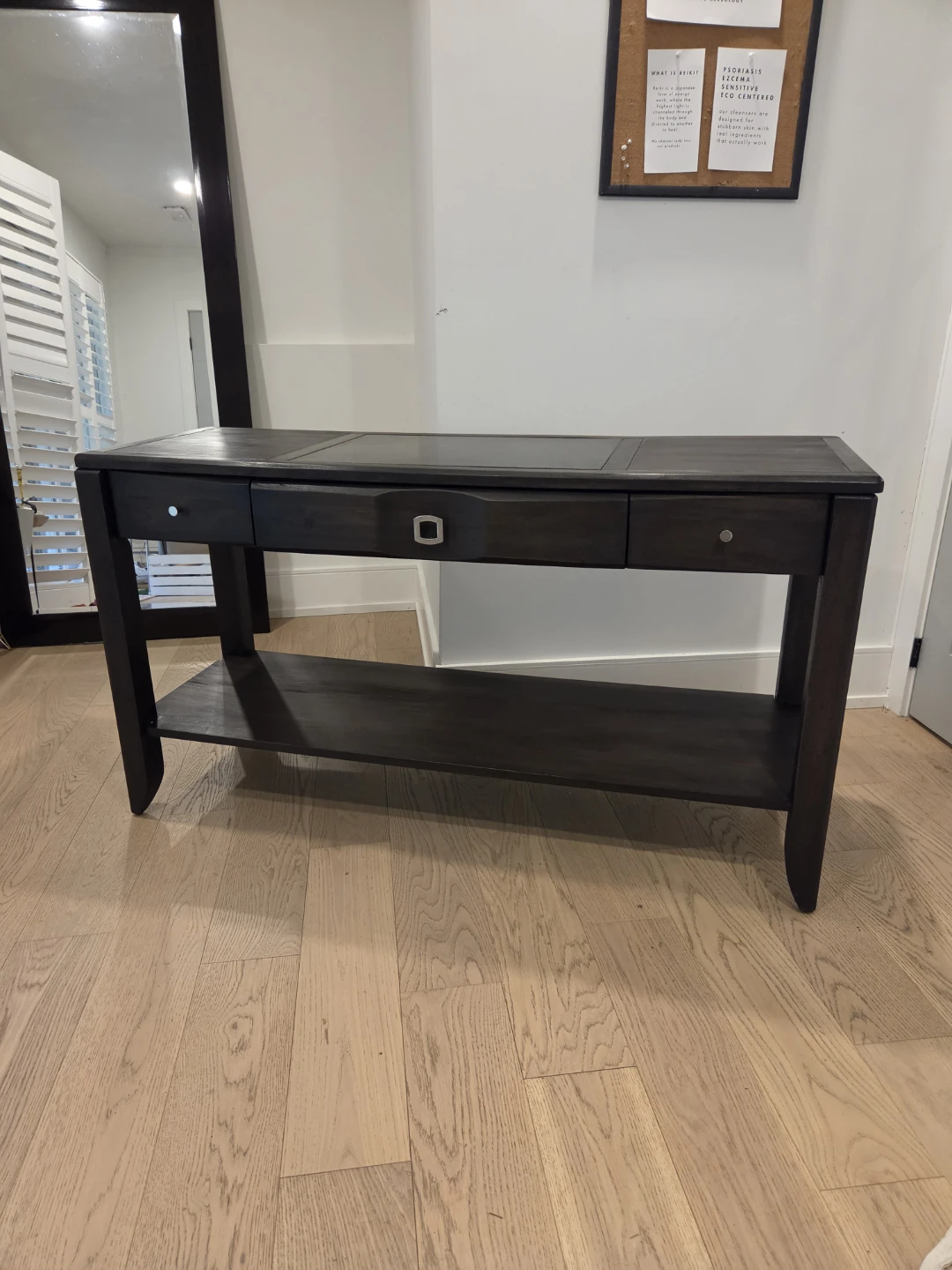 Dark Wood Console Table with 3 Drawers