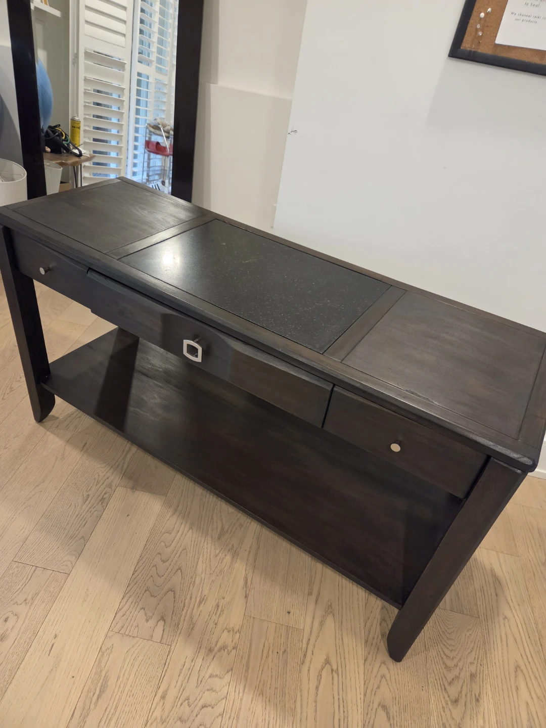 Dark Wood Console Table with 3 Drawers - photo 2