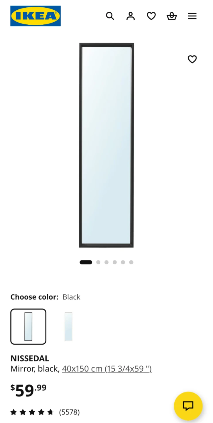 IKEA NISSEDAL Mirror, Black, 40x150 cm