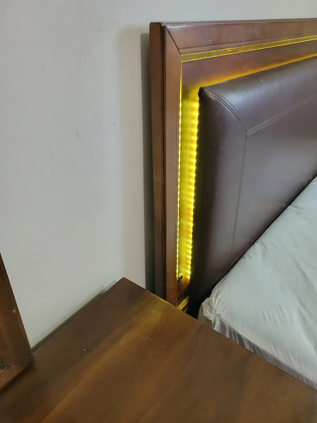 Wooden Bed Frame with Built-in Storage and LED Headboard - photo 5