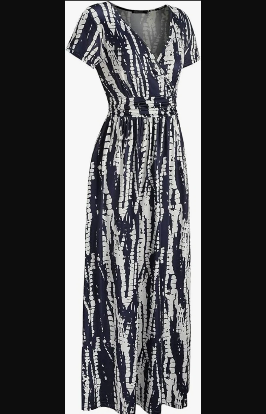 OUGES Women's Navy and White Tie-Dye Maxi Dress with Pockets - photo 2